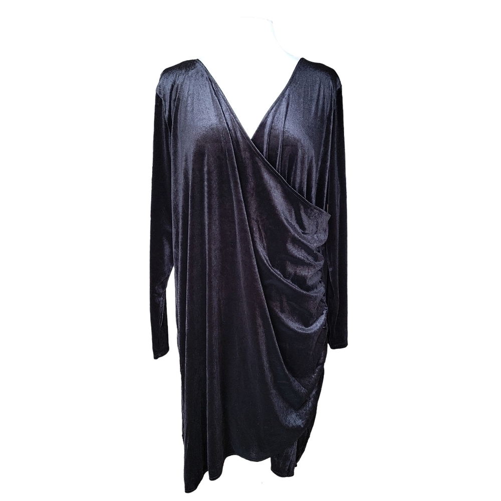 Divided NWT Black Velvet Cross Over Long Sleeve Dress Women's Size 24/26